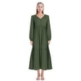 thumbnail image 1 of Xmarks Long Sleeve Maxi Dress for Women - V Neck Casual Button Down Boho Solid Color Fall Long Dresses, 1 of 6