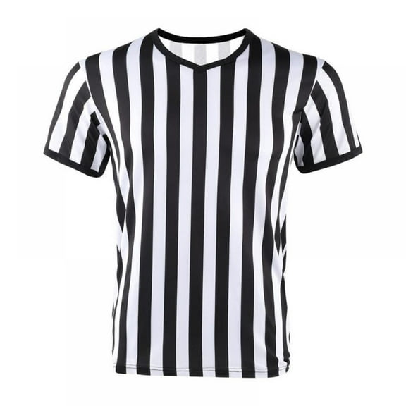 Xmarks Men's Official Black & White Stripe Referee Shirt Zipper Collared V-Neck Short Sleeve Umpire Jersey Costume Pro Ref Uniform for Soccer Basketball Football Black White XL