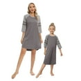 thumbnail image 1 of Xmarks Mommy and Me Pajamas Matching Set Outfit Short Sleeve Striped Pattern Pajama Dress Crew Neck Sleepshirts Gray 6-12Y, 1 of 10