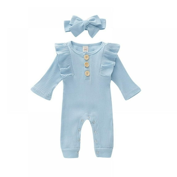 Xmarks Newborn Baby Boy Girl Knitted Romper Jumpsuit Solid Long Sleeve Legging Bodysuit Playsuit Clothes Blue 12-18M