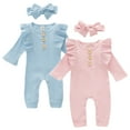 thumbnail image 1 of Xmarks Newborn Baby Boy Girl Knitted Romper Jumpsuit Solid Long Sleeve Legging Bodysuit Playsuit Clothes Blue+Pink 6-12M, 1 of 8