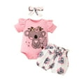 thumbnail image 1 of Xmarks Newborn Baby Girl Clothes Short Sleeve Cute Print Romper Ruffle Shorts Round Neck Headband Set 3Pcs Summer Outfits, 1 of 9