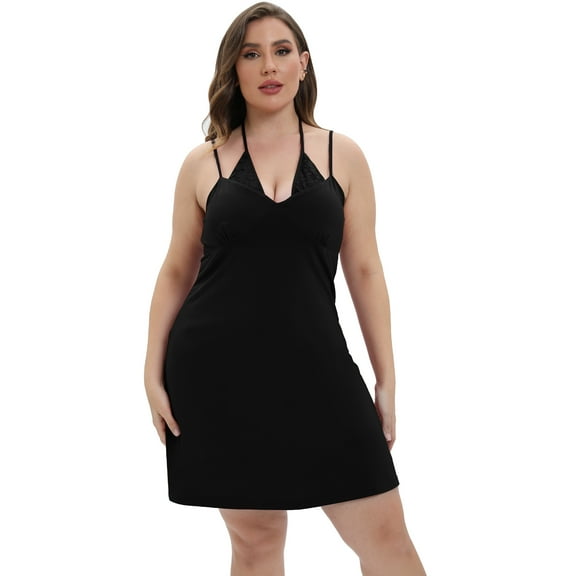Xmarks Nightgown Sexy Lingerie for Women Nightwear Lace Chemise Sleeveless Camisole Slip Dress Babydoll Sleepwear Black 2XL