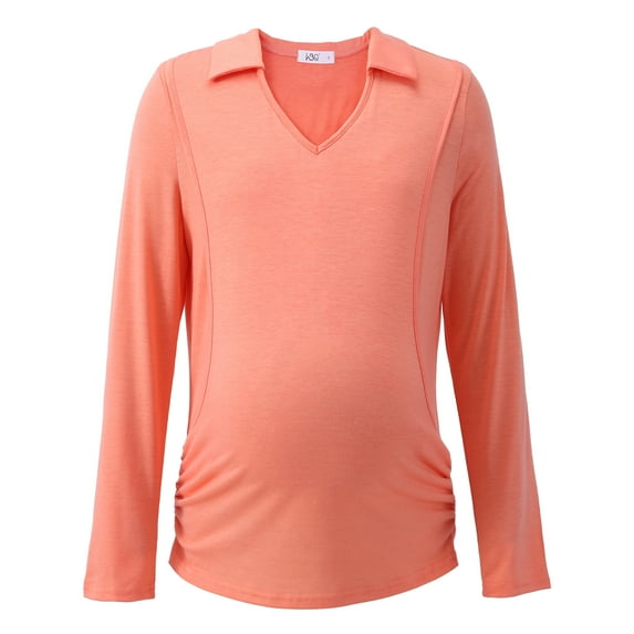 Xmarks Nursing T-shirt Solid Color Maternity Long Sleeve Top for Breastfeeding Pregnancy Shirt Pink L