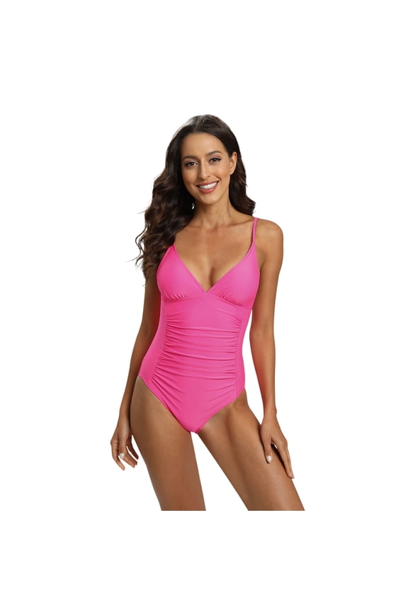 One Piece Bathing Suit for Women Tummy Control Swimsuit Slimming Vintage Swimwear Rose Red US 14