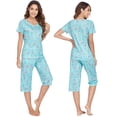 thumbnail image 1 of Xmarks Pajama Sets Floral Cute Print V Neck Short Sleeve Sleepwear Top and Short Capri Pants 2 Piece Loungewear with Pockets,S-XXL, 1 of 7