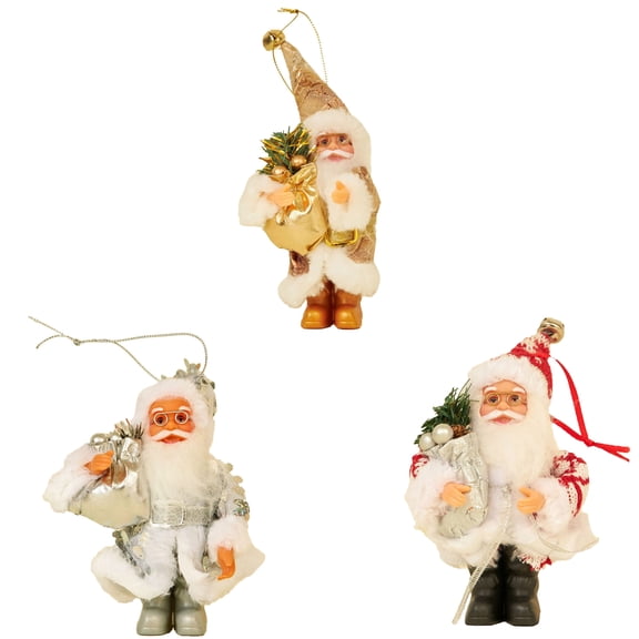 Xmarks Santa Figurine Traditional Christmas Standing Figure Decoration Plush Dolls Plastic Xmas Decor for Holiday Decoration and Collectibles