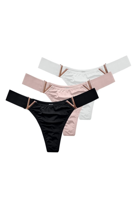 Sexy Panties 3 Pack, Thongs for Women V Metal G-String Low-rise Tanga Stretch Underwear