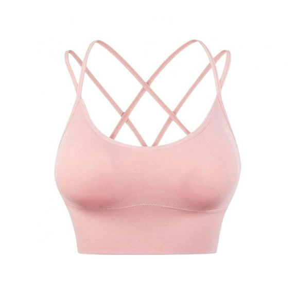 Xmarks Sports Bras for Women Criss-Cross Back with Removable Cups Low Impact Workout Fitness Yoga Cropped Tank Tops Pink 38/85BCD,40/90AB