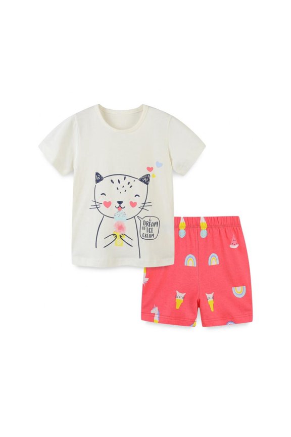 Toddler Baby Girls Cute Pattern Tops T-Shirt + Shorts Summer Two Piece Clothes Set White 6T