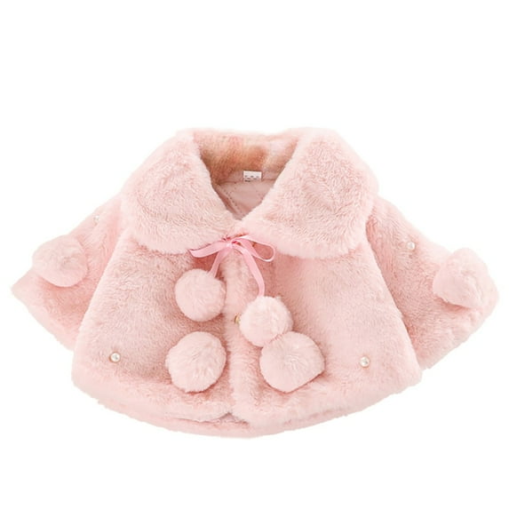 Xmarks Toddler Baby Girls Warm Cloak Coat Flower Girls Princess Faux Fur Bolero Shrug Jacket 0-3 Years Little Girl Fleece Pom Pom Cape Coat 0-6 mPink