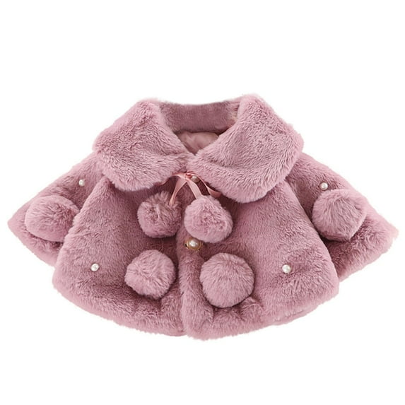 Xmarks Toddler Baby Girls Warm Cloak Coat Flower Girls Princess Faux Fur Bolero Shrug Jacket 0-3 Years Little Girl Fleece Pom Pom Cape Coat 6-12 mpurple