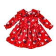 thumbnail image 1 of Xmarks Toddler Girl Dress Santa Claus Print Long Sleeve Winter Dress Double Bow Fall Outfit Christmas Birthday Party Winter Events Dresses Costume 12M-5Y, 1 of 7