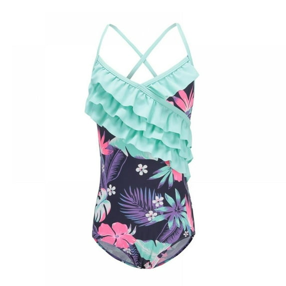 Xmarks Toddler Kids Girls One Piece Ruffle Swimsuit Suspender Bodysuit Swimwear Spaghetti Strap Beach Bathing Suit 3-12 Years