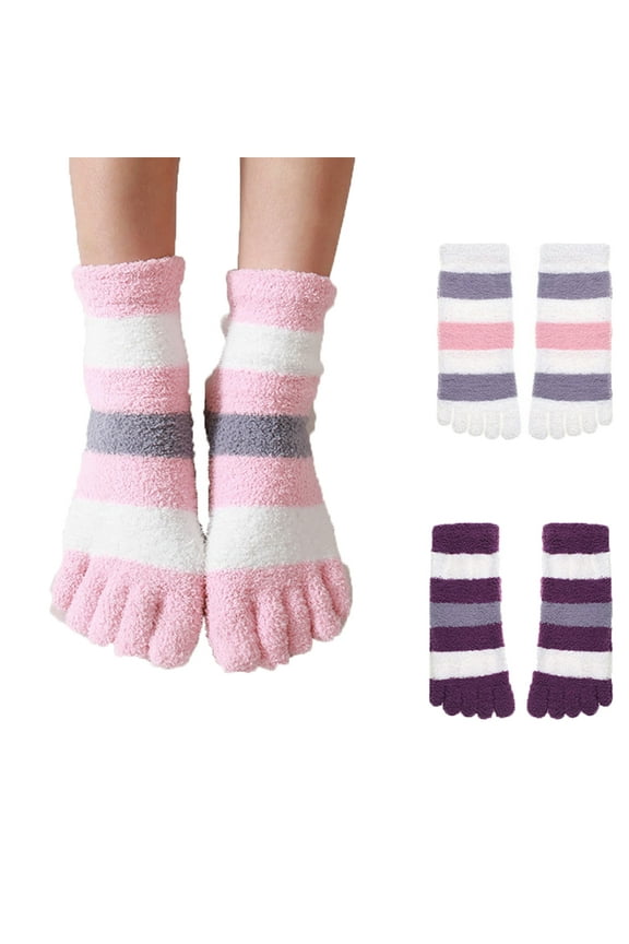 Toe Socks 2 Pairs for Women - Fuzzy Socks Fluffy Socks Five Finger Socks Cozy Socks Winter Slipper Socks for Women