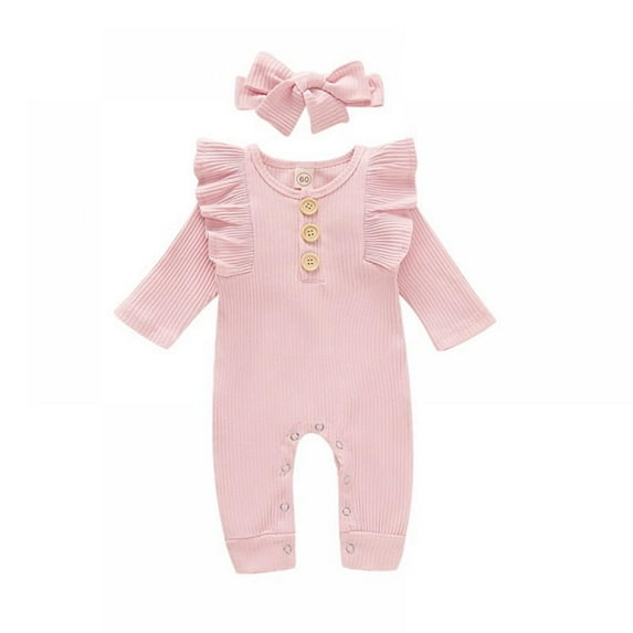 Xmarks Unisex Baby Jumpsuit Infant Boys Girls Cotton Spring Fall Romper One-Piece Coverall Baptism Outfit Pink 12-18M