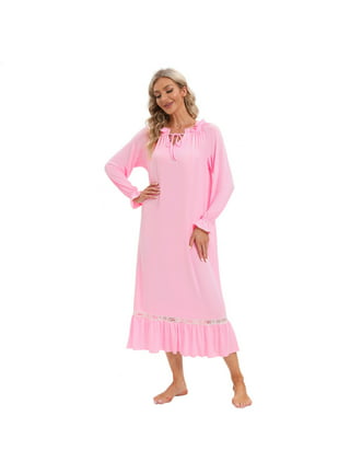 Monfince Women Flannel Nightgown, Lace Collar French Retro High Waist Long  Sleeve Autumn Winter Sleepwear Princess Sleep Dress
