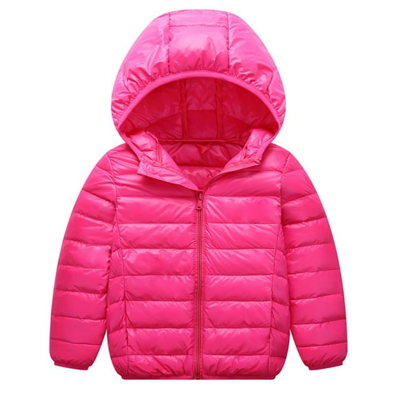 Xmarks Winter Down Coats for Little Big Boys Girls Lightweight Puffer Jacket Hooded Warm Outerwear, 2-13 T 4-5 yRose Red