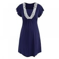 thumbnail image 1 of Xmarks Women 3 in 1 Delivery/Labor/Maternity/Nursing Nightgown Short Sleeve Pleated Breastfeeding Sleep Dress Dark Blue XL, 1 of 9