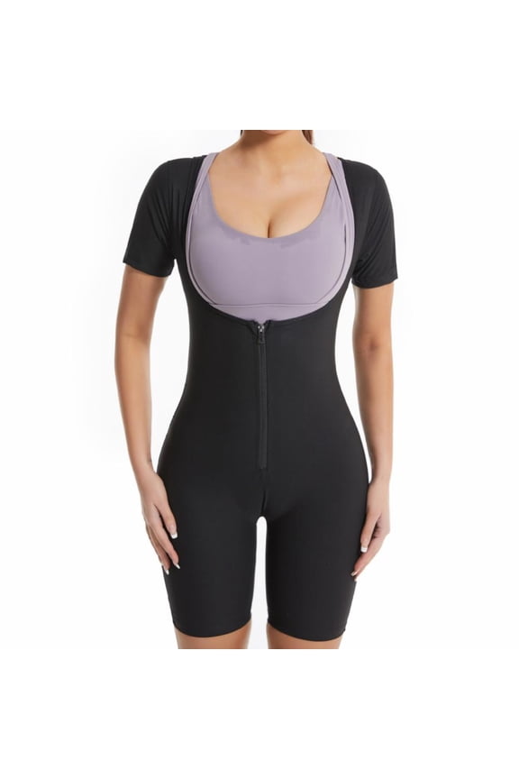 Women Full Body Shapewear Sweat Suit Loss Weight Waist Trainer Zipper Workout Tank Tops Slim Body Shaper Blue 2XL