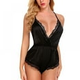 thumbnail image 1 of Xmarks Women Satin Lingerie Bodysuit Teddy One Piece Lace Babydoll Short Pajamas Black S, 1 of 6