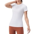 thumbnail image 1 of Xmarks Women Seamless Workout Shirts Yoga Tops Solid Color Round Neck Sports Running Workout Shirt Breathable Athletic Top S-XL, 1 of 8