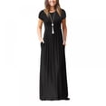 thumbnail image 1 of Xmarks Women Short Sleeve Loose Plain Maxi Dresses Casual Long Dresses Pockets, Black, 2XL, 1 of 4