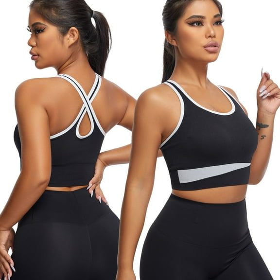 Xmarks Women Sports Bra U-Neck Criss Cross Back Padded Yoga Bra Seamless Workout Bras