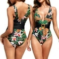 thumbnail image 1 of Xmarks Women's 2/3 Piece Swimsuits Floral Deep V Neck Puff Short Sleeve/Sleeveless Tops High Waist Swim Trunks Set with Gauze Skirt Casual Sexy Set S-XL, 1 of 6