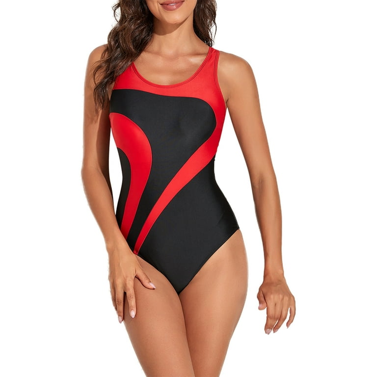 Xmarks Women's Athletic One Piece Swimsuits Color Block Racerback Swimwear  Racing Training Sports Bathing Suit Tummy Control 1 Piece Swimsuit,M-2XL 