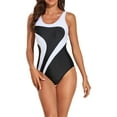 thumbnail image 1 of Xmarks Women's Athletic One Piece Swimsuits Color Block Racerback Swimwear Racing Training Sports Bathing Suit Tummy Control 1 Piece Swimsuit,M-2XL, 1 of 6