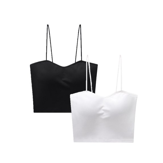 Xmarks Women's Basic Solid Cami Spaghetti Dmall V Neck Crop Tank Top S-XL