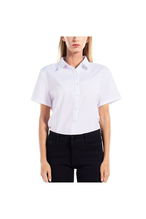Women's Button Down Work Office Shirt Lapel Short Sleeve Dressy Shirt Plus Size Casual Business Blouse Formal Casual Shirt Blouse School Uniform, S-5XL