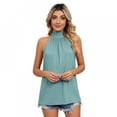 thumbnail image 1 of Xmarks Women's Casual Sleeveless High Neck Pleated Front Tank Halter Top Green M, 1 of 10