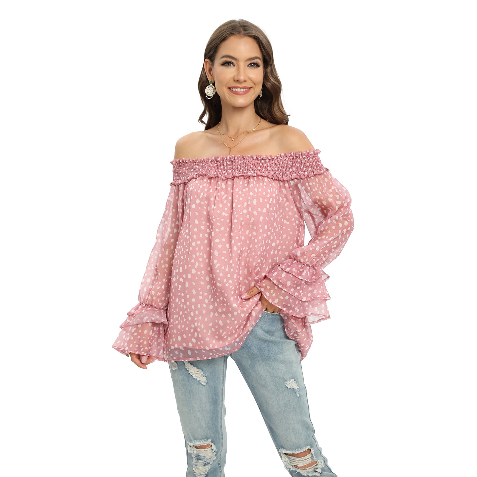 Off the shoulder sheer chiffon blouse sale