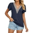 thumbnail image 1 of Xmarks Women's Guipure Lace V Neck T-shirt Tops Summer Petal Short Sleeve Casual Tees , S-2XL, 1 of 6