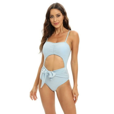 Xmarks Women's High Cut One Piece Swimsuit Tie Side Bathing Suit Sexy Cutout Monokini Blue US 6-14