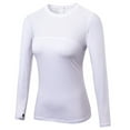 thumbnail image 1 of Xmarks Women's Long Sleeves Slim Compression Fitness Running Yoga Sports T-Shirt Sweat-wicking quick-drying Mesh Stitching Stretch Tops Solid Color Round Neck Workout Shirts XS-XXL, 1 of 4