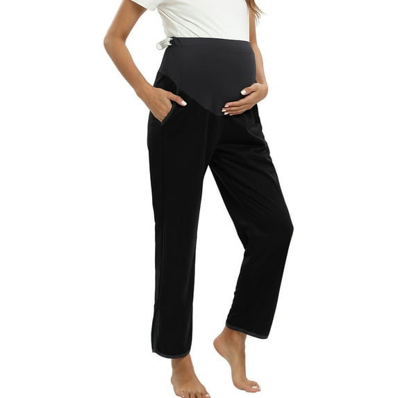 Xmarks Women's Maternity Pajama Pants Comfy Wide Leg Soft Over The Belly Pregnancy Lounge Sleep Pants Maternity Color Block Casual PJs Pants with Pockets, S-2XL