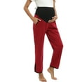 thumbnail image 1 of Xmarks Women's Maternity Pajama Pants Comfy Wide Leg Soft Over The Belly Pregnancy Lounge Sleep Pants Maternity Color Block Casual PJs Pants with Pockets, S-2XL, 1 of 6