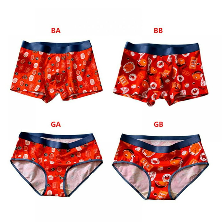 Xmarks Women's/Men's Mid-Rise The Big Year Red Color Good Luck Boxers  Briefs Chinese Characters Blessing Print Comfortable Underpants(4-Packs)