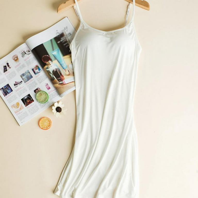 Xmarks Women's Modal Chemises Nightgown with Built in Bra Full Slip Sleep  Dress Lounge Sleepwear Dress Adjustable Spaghetti Strap Nightdress, M-2XL