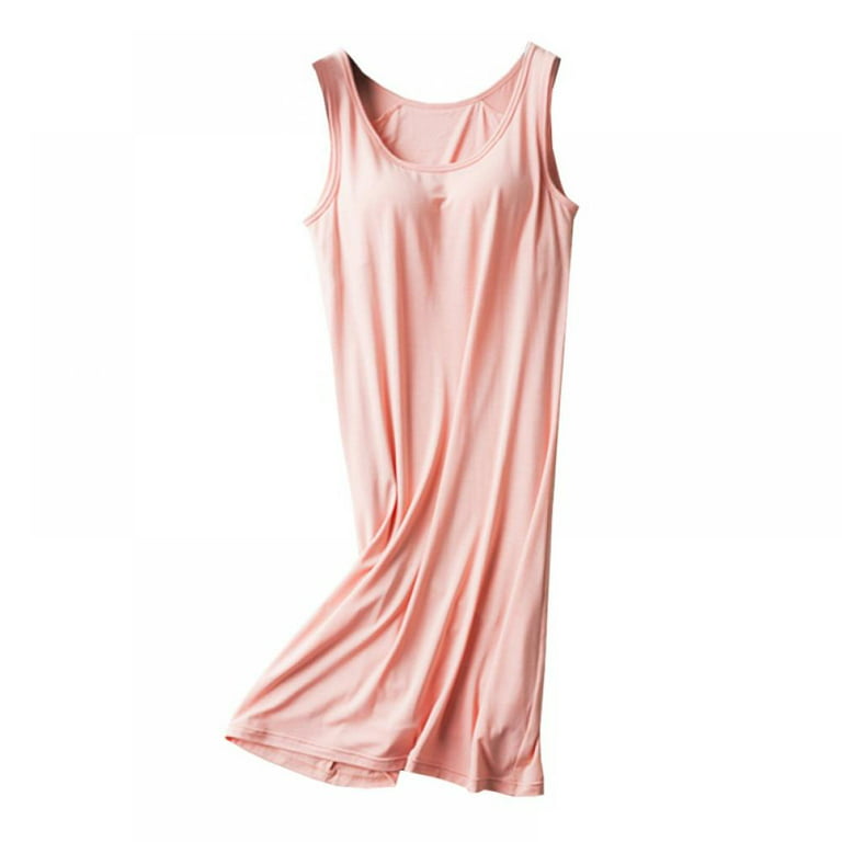 Xmarks Women's Modal Nightgown with Built in Bra Tank Nightshirt Chemise  Soft Cozy Sleepwear Sleeveless Nightdress Soft Crewneck Mid-Length  Nightshirt