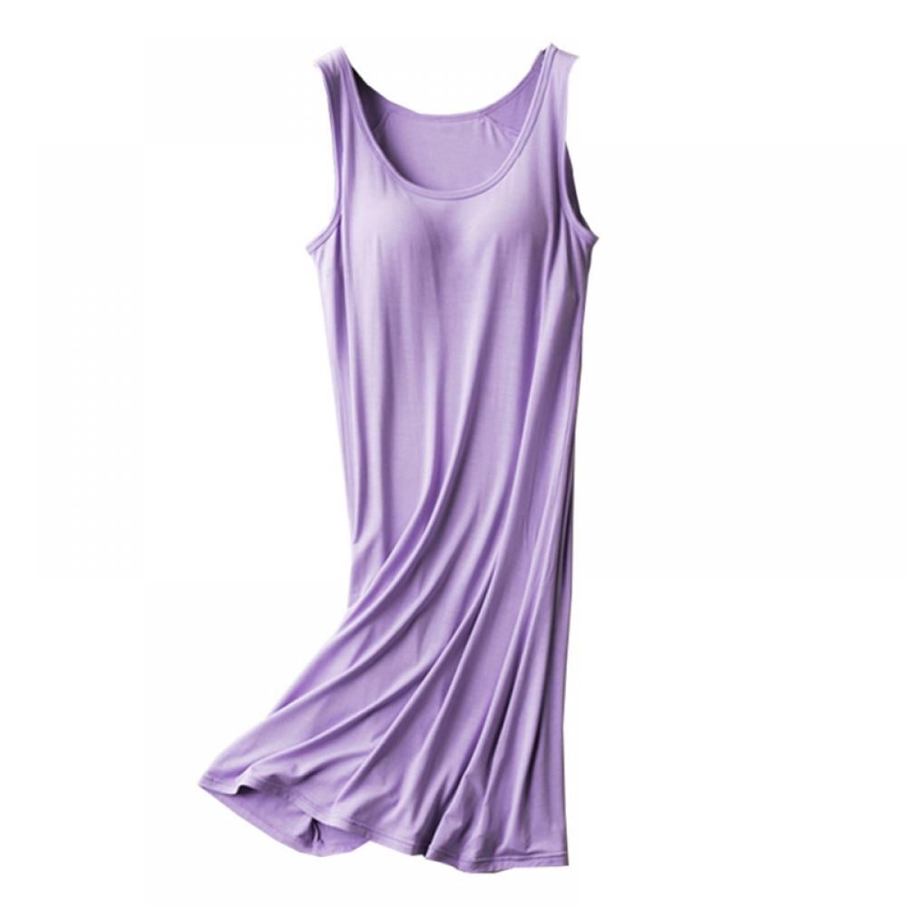 Xmarks Women's Modal Chemises Nightgown with Built in Bra Full Slip Sleep  Dress Lounge Sleepwear Dress Adjustable Spaghetti Strap Nightdress, M-2XL 