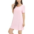 thumbnail image 1 of Xmarks Women's Modal Short Sleeve Nightgown Sleepwear with Built in Bra, Round Neck Nightshirt Super Soft Cozy Padded Nightdress Loose Casual Short Sleep Dress, Removable Pads, S-2XL, 1 of 8
