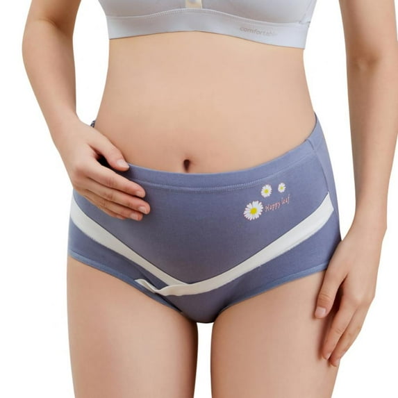 Xmarks Women's Over Bump Maternity Underwear High Waist Seamless Pregnancy Briefs Panties Multi-Pack Blue L