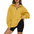 thumbnail image 1 of Xmarks Women Fashion Long Sleeve Quarter Zip Sweatshirt Drawstring Half Zipper Casual loose Pullover Tops with Pockets Yellow S, 1 of 5