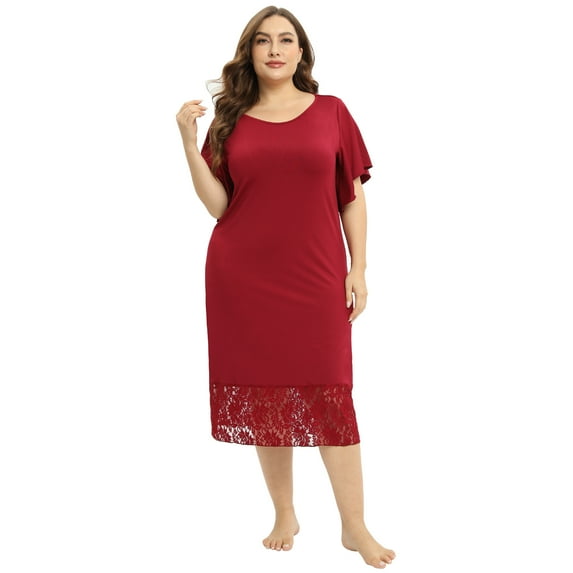 Xmarks Women's Plus Size Nightgown Pajamas Soft Sleepwear Nightgowns Red US 12