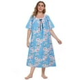 thumbnail image 1 of Xmarks Women's Plus Size Nightgown Sleepwear Short Sleeve Vintage Lace Square Neck Night Gown Oversized Printed House Dress Housecoat Soft Full-Length Sleep Dress XL-5XL, 1 of 8