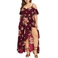thumbnail image 1 of Xmarks Women's Plus Size Off Shoulder Maxi Long Dress Floral Printed Sundresses Flomal Dress Split Casual Wedding Guest Dress L-5XL, 1 of 4